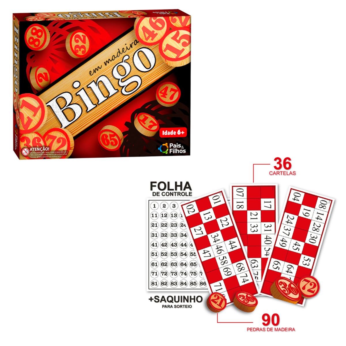 Jogo de Mesa Bingo Infantil Com 90 Bolinhas e 48 Cartelas em