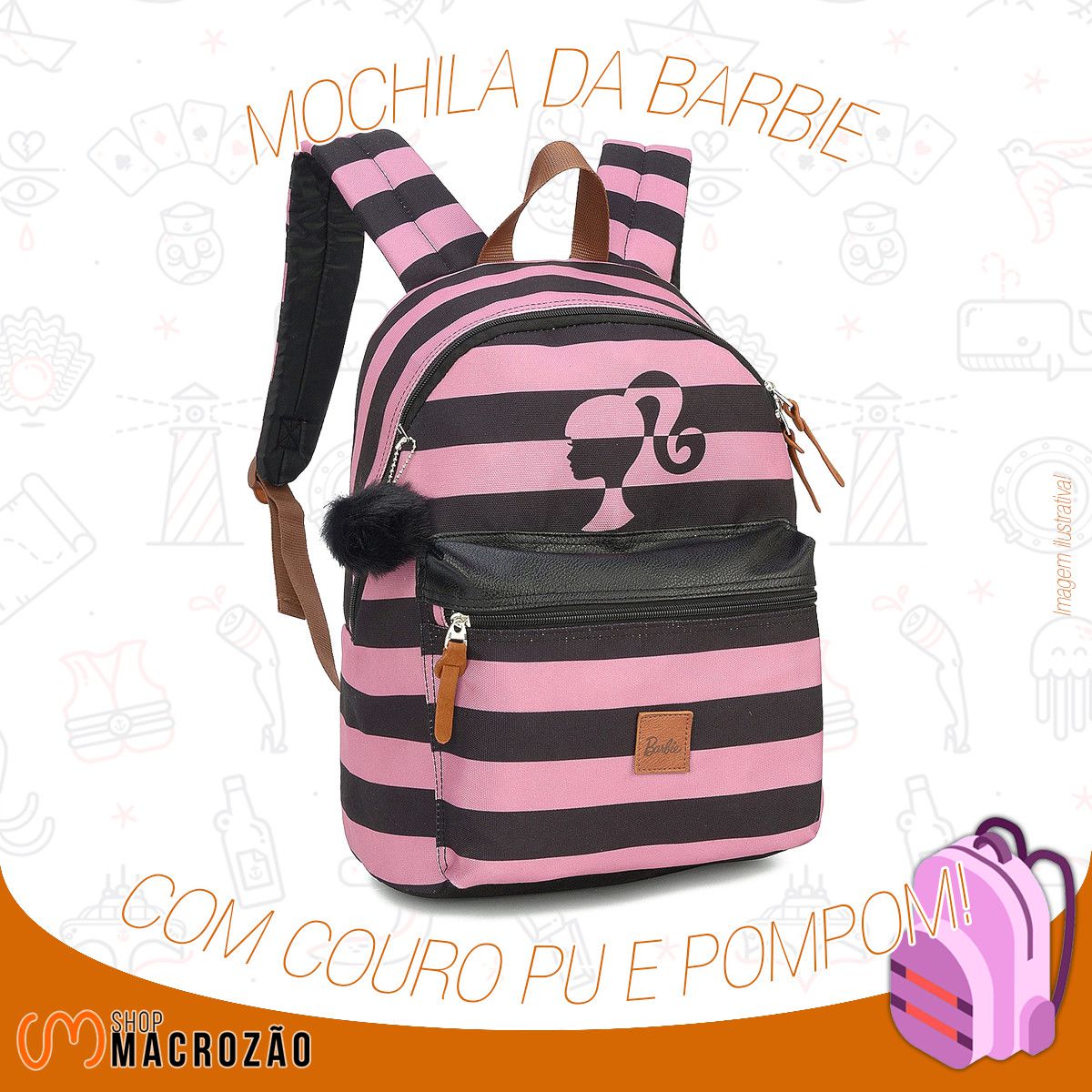 Mochila Barbie Rosa E Preta 45820 Listras - Shop Macrozao