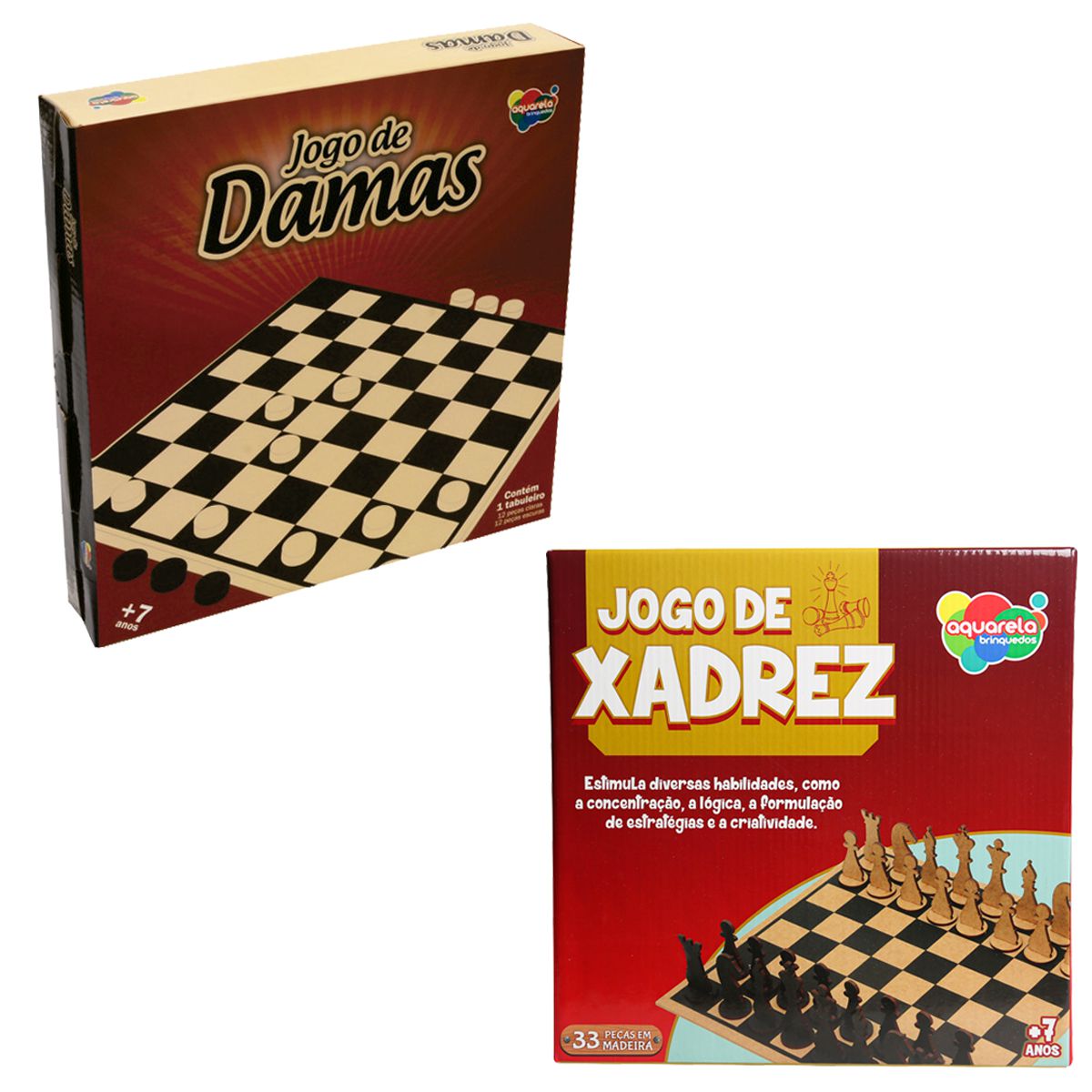 Kit Jogos de tabuleiro Xadrez e Damas Aquarela - Shop Macrozao
