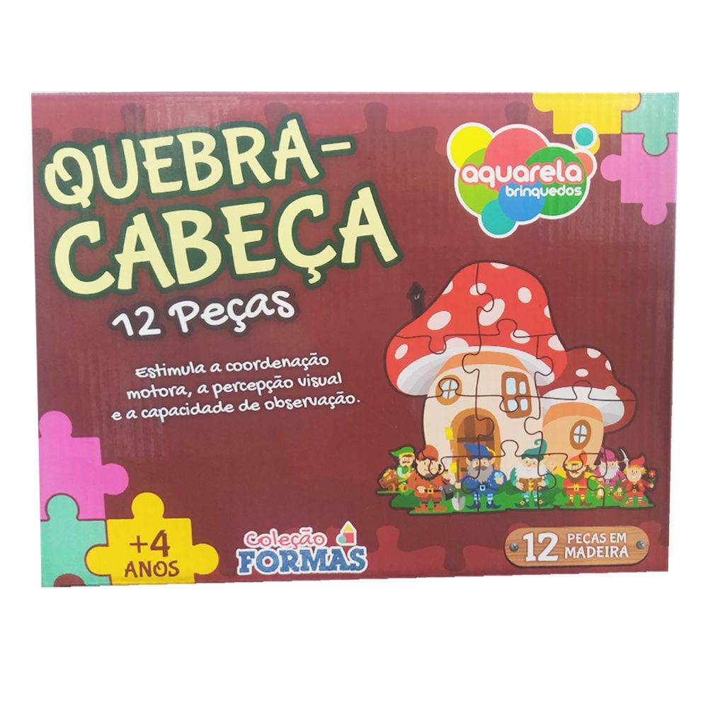 Jogo Quebra Cabeca Colecao Formas 12 Pecas Madeira - Aquarela