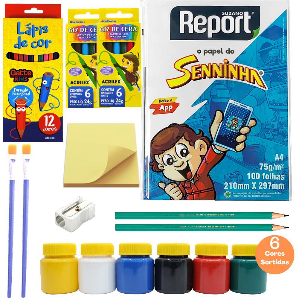 Kit Escolar Jardim Infantil Desenho E Pintura Arte 16 Peças - Shop Macrozao