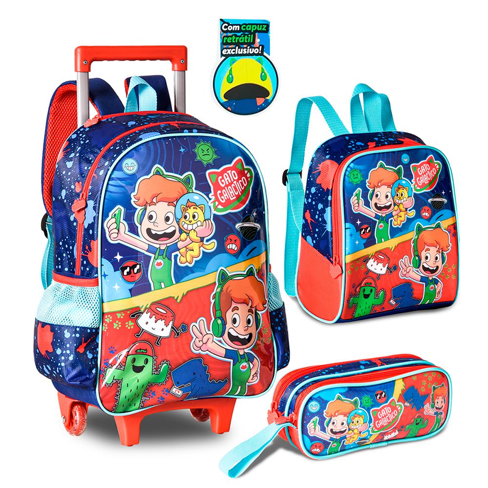 Mochila de Rodinhas Gato Galáctico Escolar Infantil