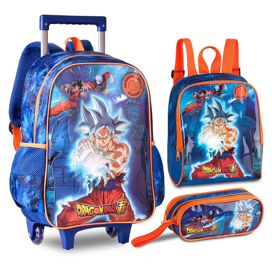 Mochila Masculina Infantil de Rodinha Dragon Ball com Itens na