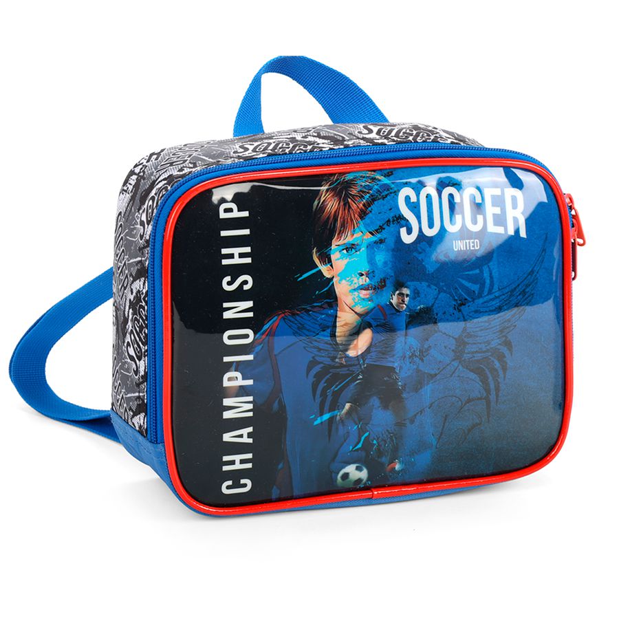 Lancheira Térmica Futebol Azul Escolar - Luxcel - Shop Macrozao