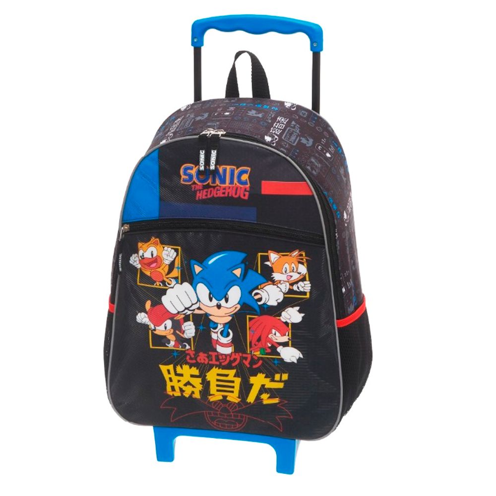 kit mochila de rodinhas Sonic jogo game infantil escolar meninos