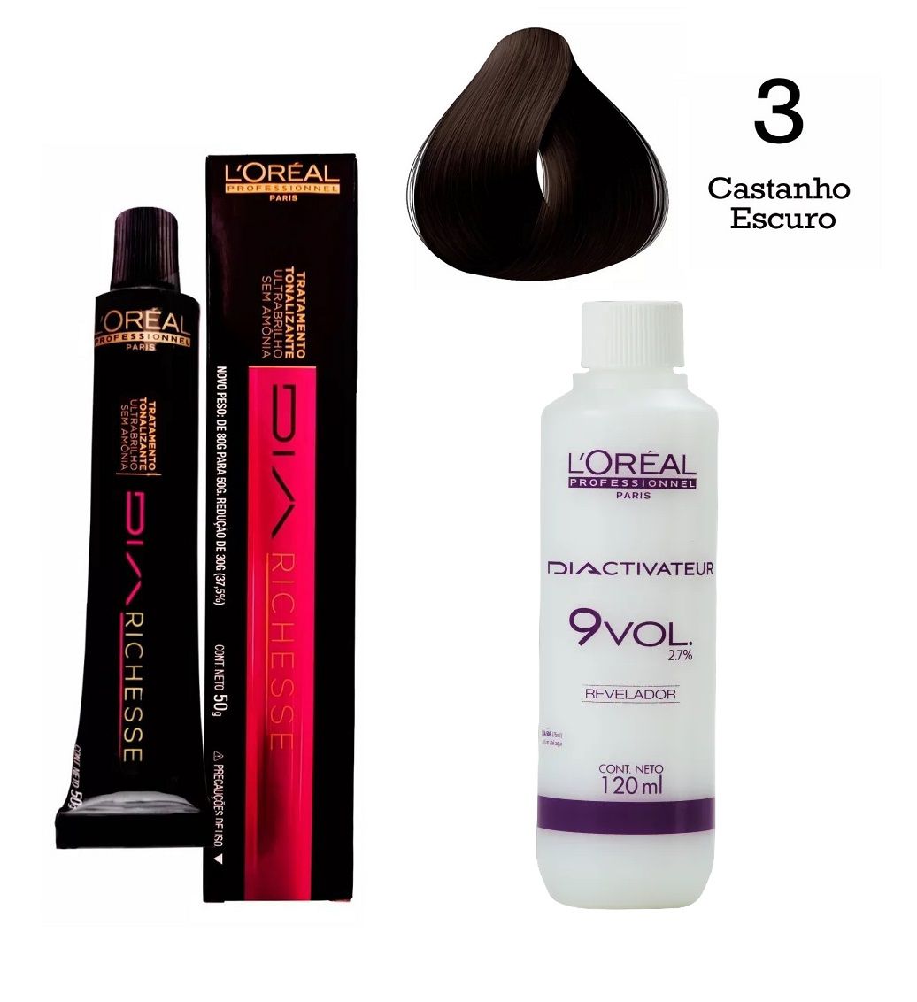 Kit Tonalizante Diarichesse + Revelador 9Vol 120ml N.3 Castanho