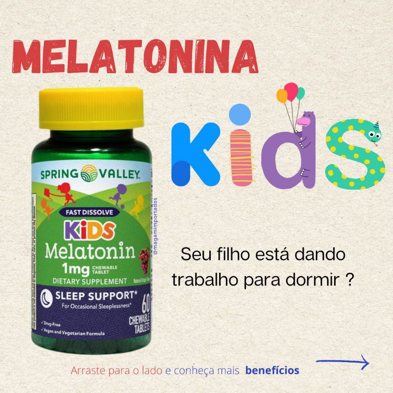 Melatonina Infantil, 1 mg, Dissolução Rápida, Sabor Uva, 60 Tabletes ...