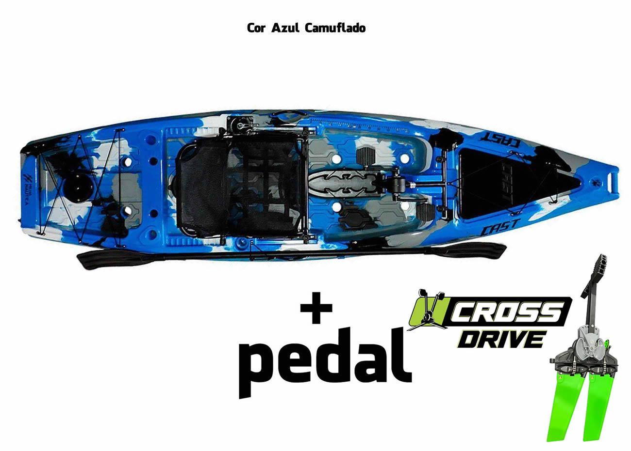 Caiaque Milha Náutica Leader Power Drive Camuflado Azul c/ Pedal