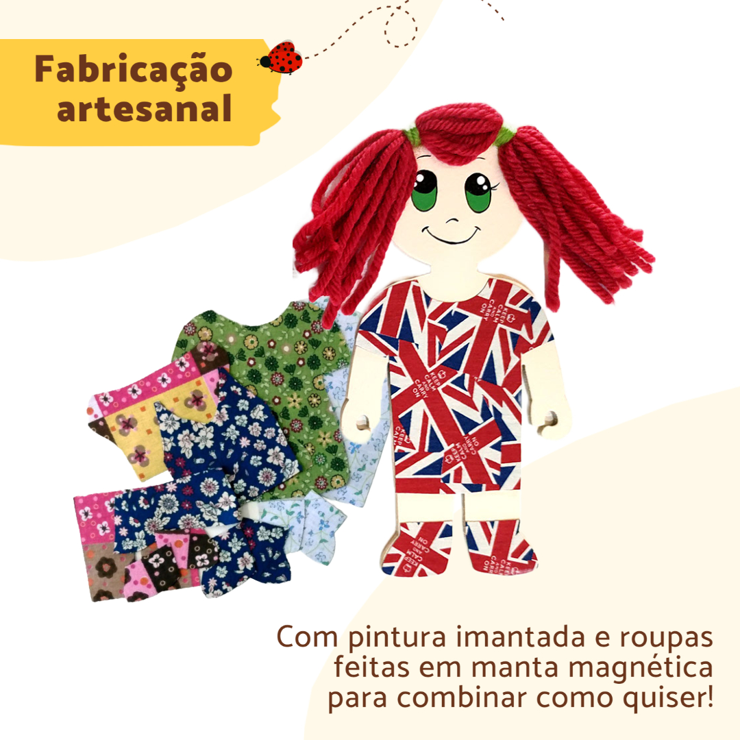 Boneca Magnética com roupas e acessórios