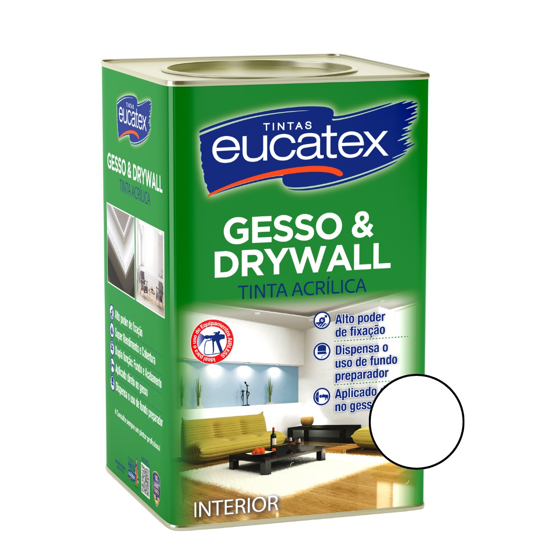 Tinta Acrílica Gesso e Drywall - 18L Branco - Eucatex - Leste Imper - A  marca que facilita sua obra.