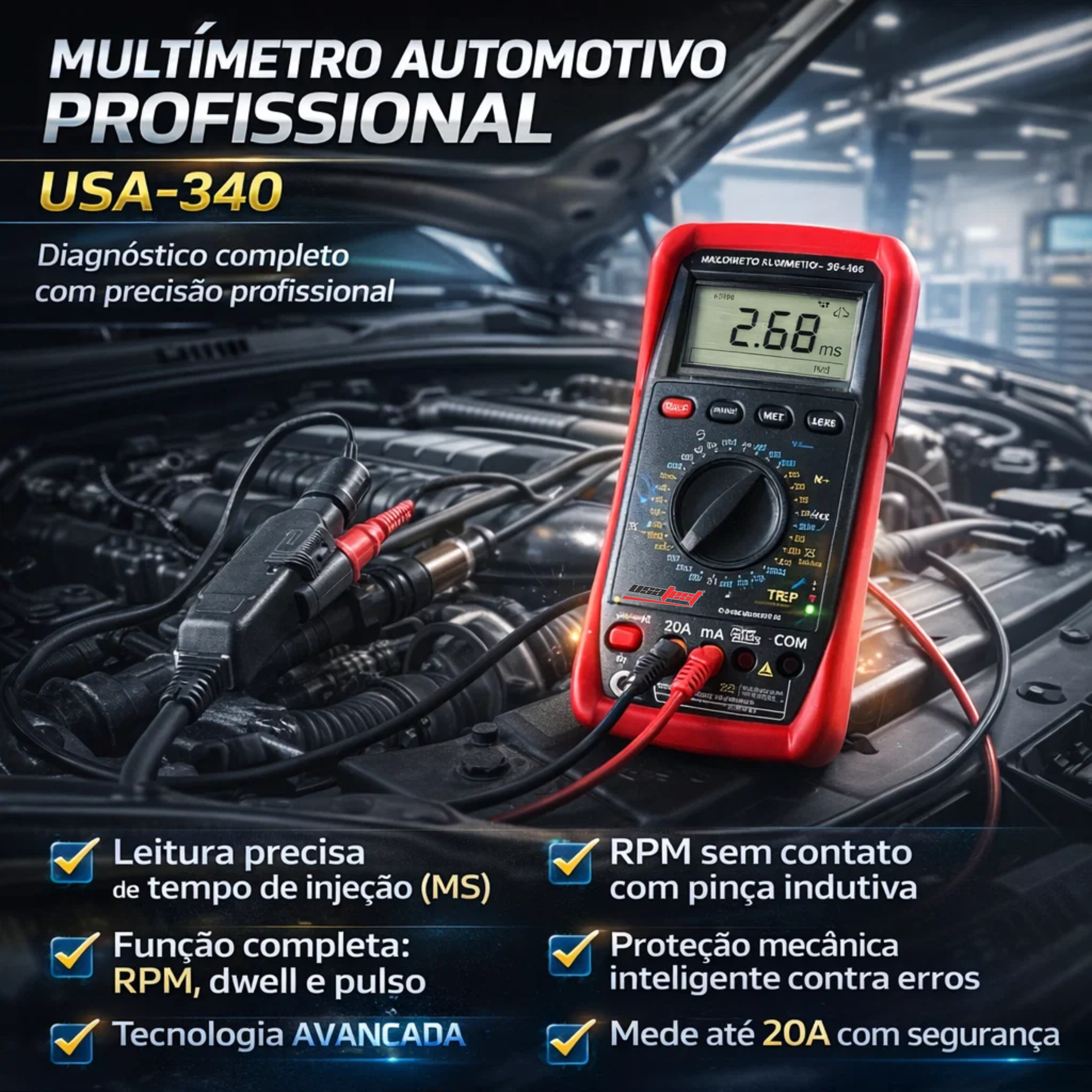 Multímetro Digital Profissional Usatest Automotivo Ms USA-340 - Loja ...