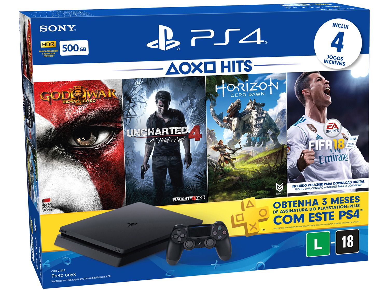 Console PS4 Slim 500GB Hits Bundle 4 Jogos - JF GAMES