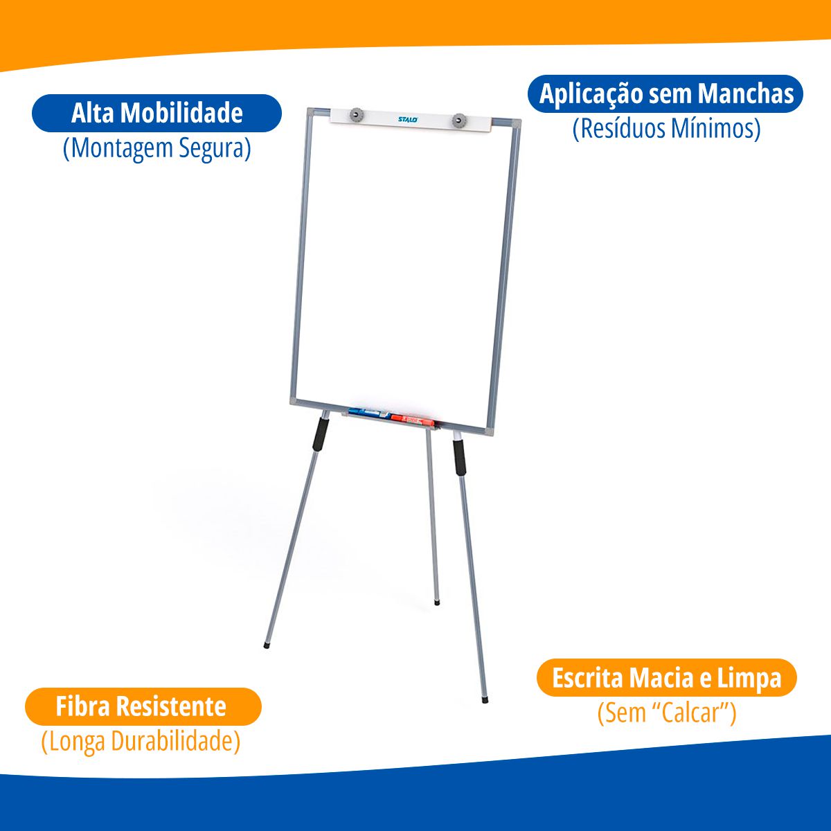Cavalete Flip Chart 90x67cm Lousa Branca Magnético Office com Apagador