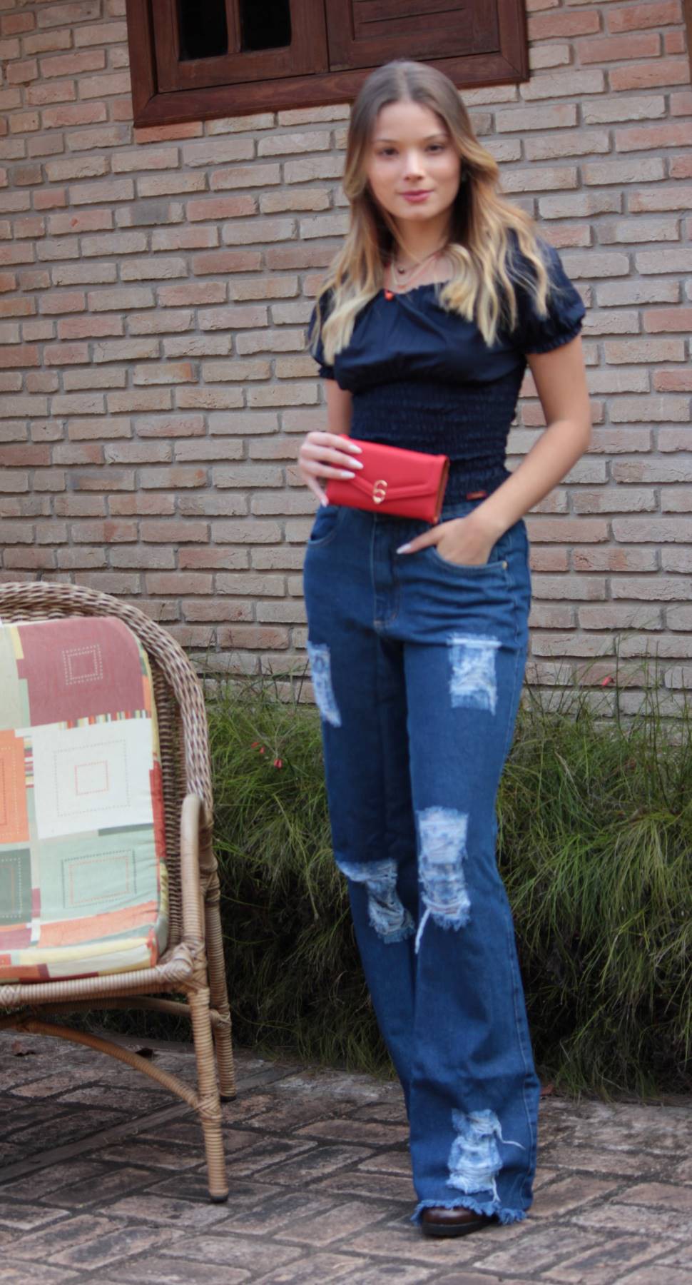 Calça Feminina Pantalona Jeans Prime Escura Puída 100% de Algodão - Venda  de Coisas