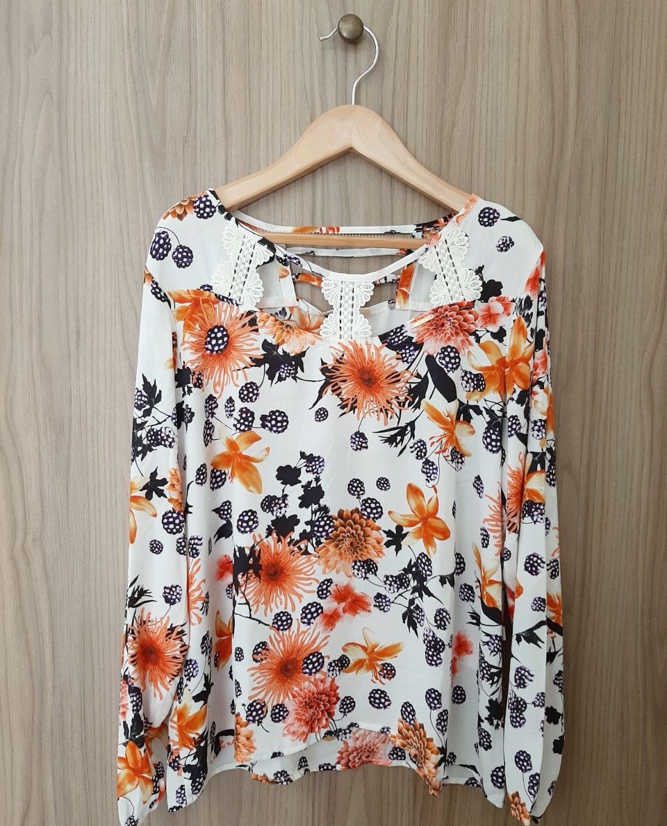 Blusa estampada sales manga longa
