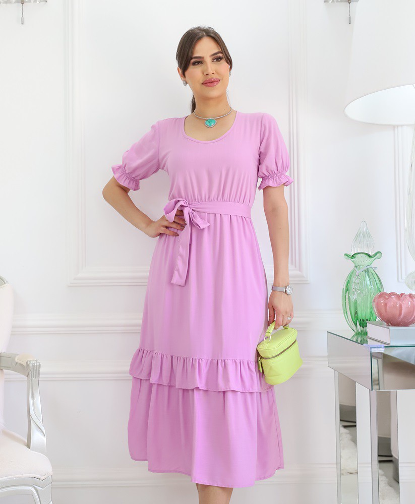 Vestido Midi Liso Fagian Moda Evangelica Santo Luk Moda