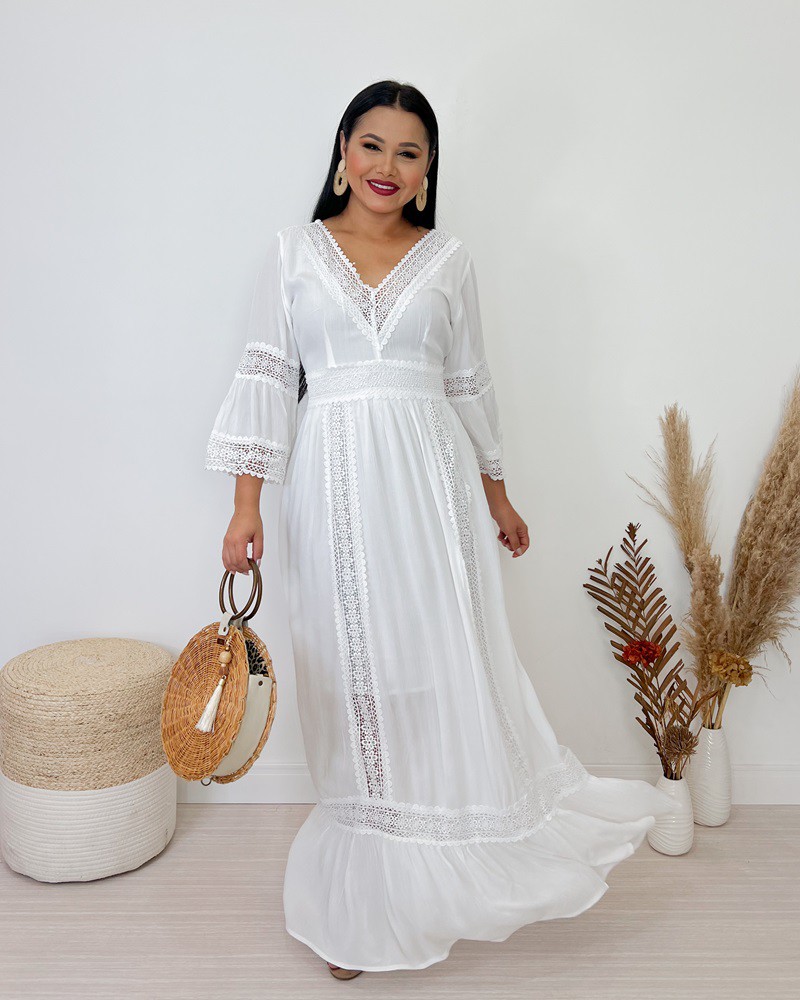 Vestido Branco Longo 3901 - Santo Luk Moda Evangélica e Moda Executiva