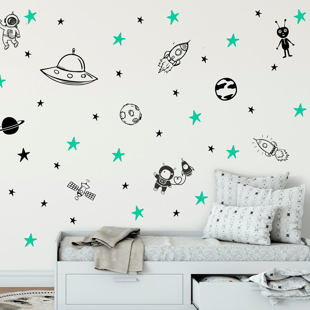 Adesivo Quarto Infantil - Galáxia (Estrelas, Planetas e Foguetes) -  Adesivos Personalizados | Patronoom
