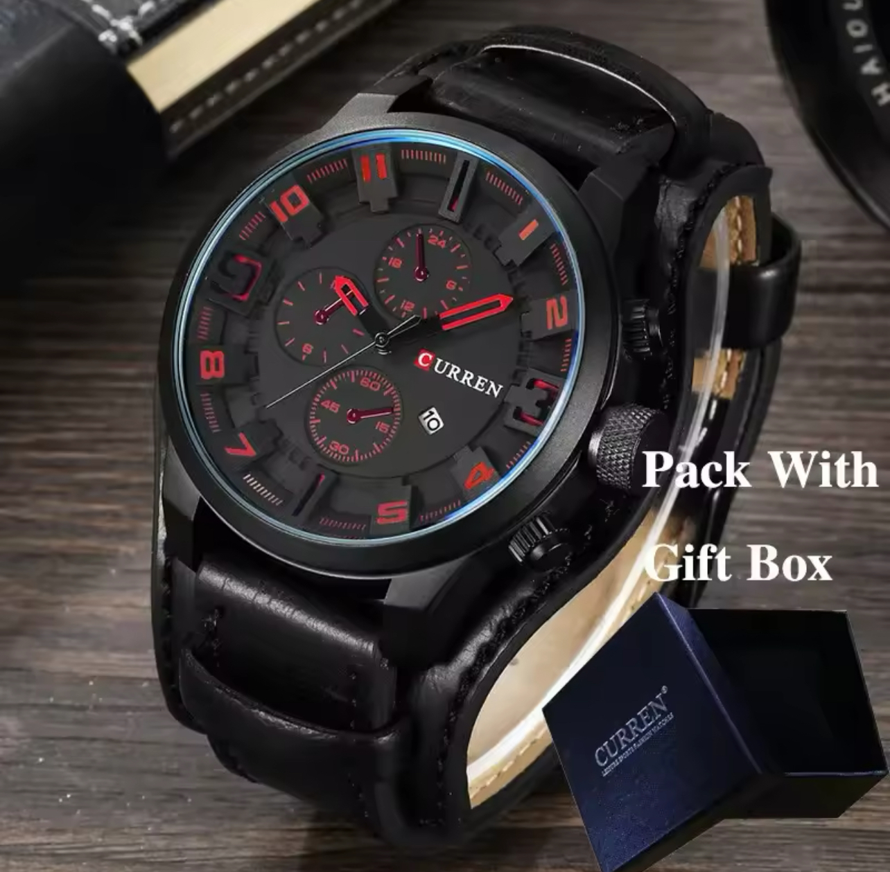 CURREN Orologio Uomo Militare 8225 – Quarzo, Cinturino In Pelle, Quadrante 42mm – Sportivo, Impermeabile 3ATM