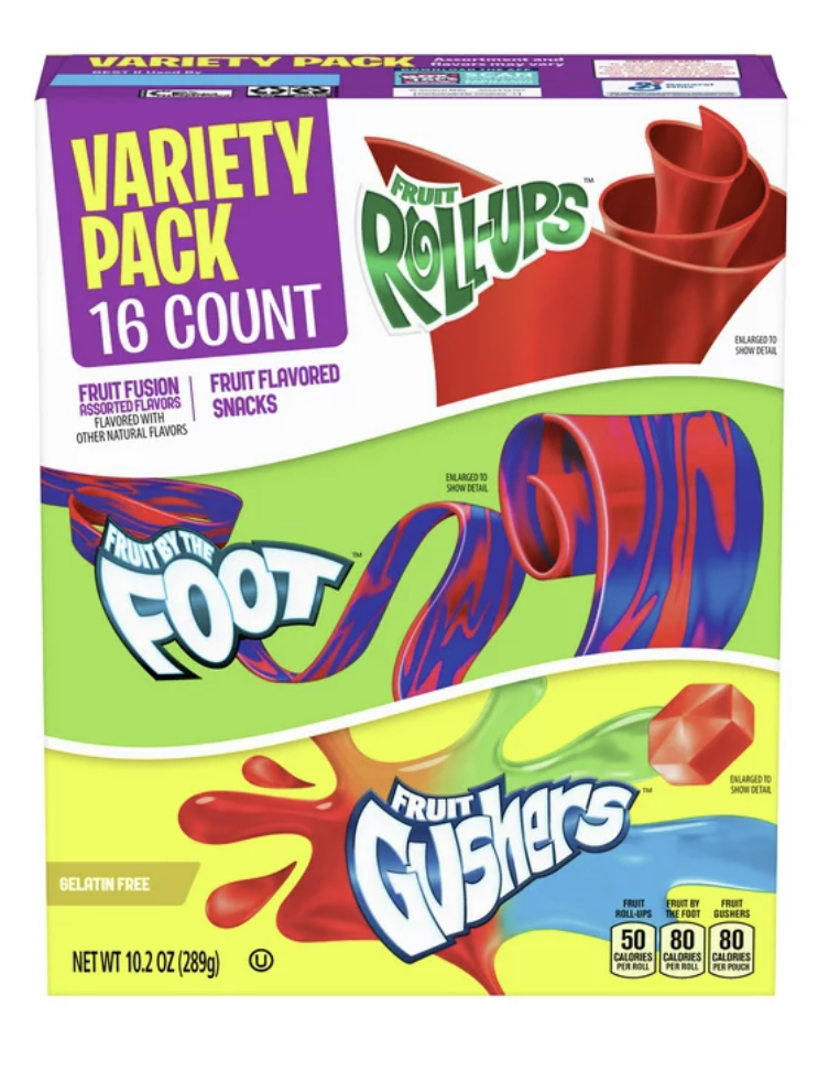 Fruit Roll-Ups, Fruit by the Foot, Gushers, Snacks Variety Pack - 16  unidades - Compras e Comprinhas