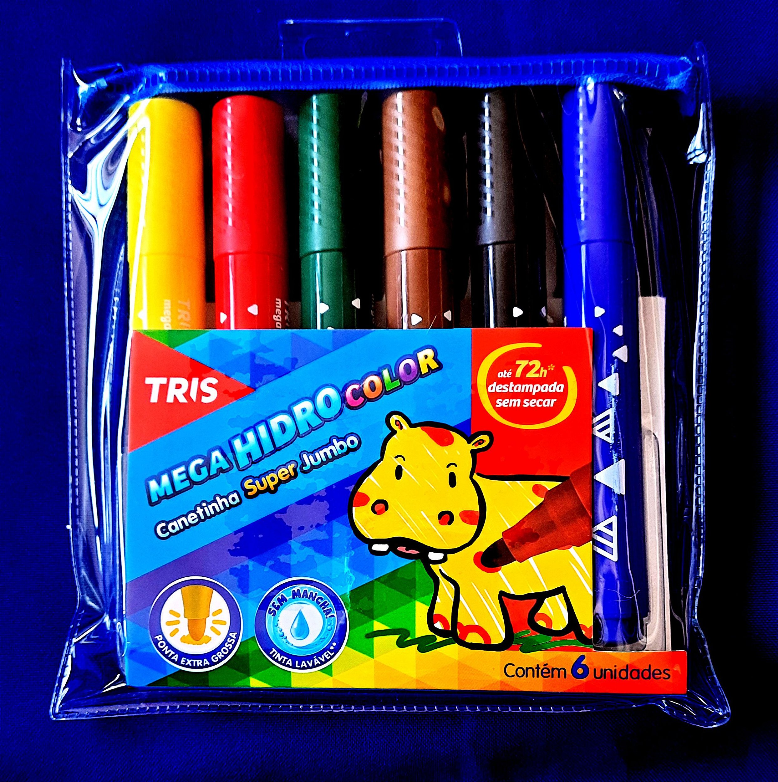 Canetinha Super Jumbo Mega HidroColor Tris - 6 cores - ponta extra