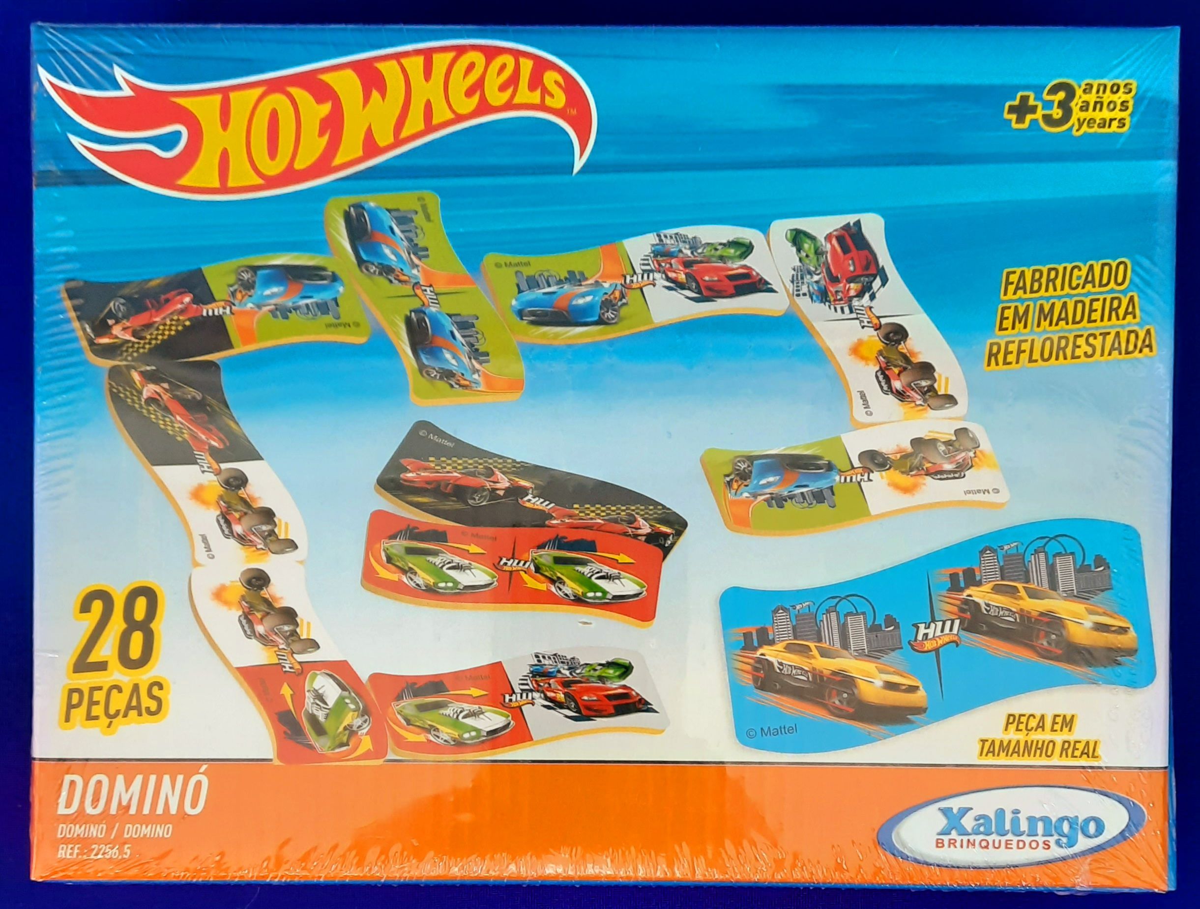 Dominó Hot Wheels - 28 peças em madeira reflorestada - + 3 anos - Xalingo -  Livraria Cervo