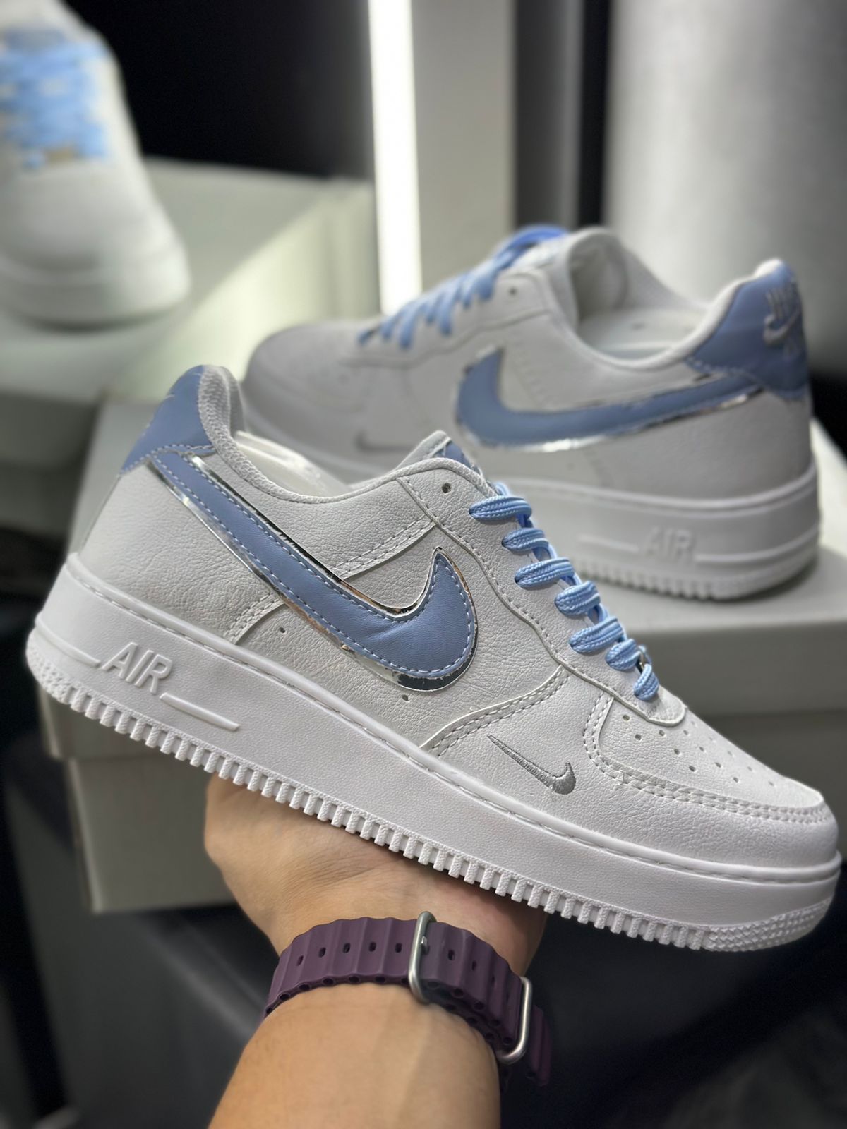 Nike Air Force Branco c/Cinza Sola Azul