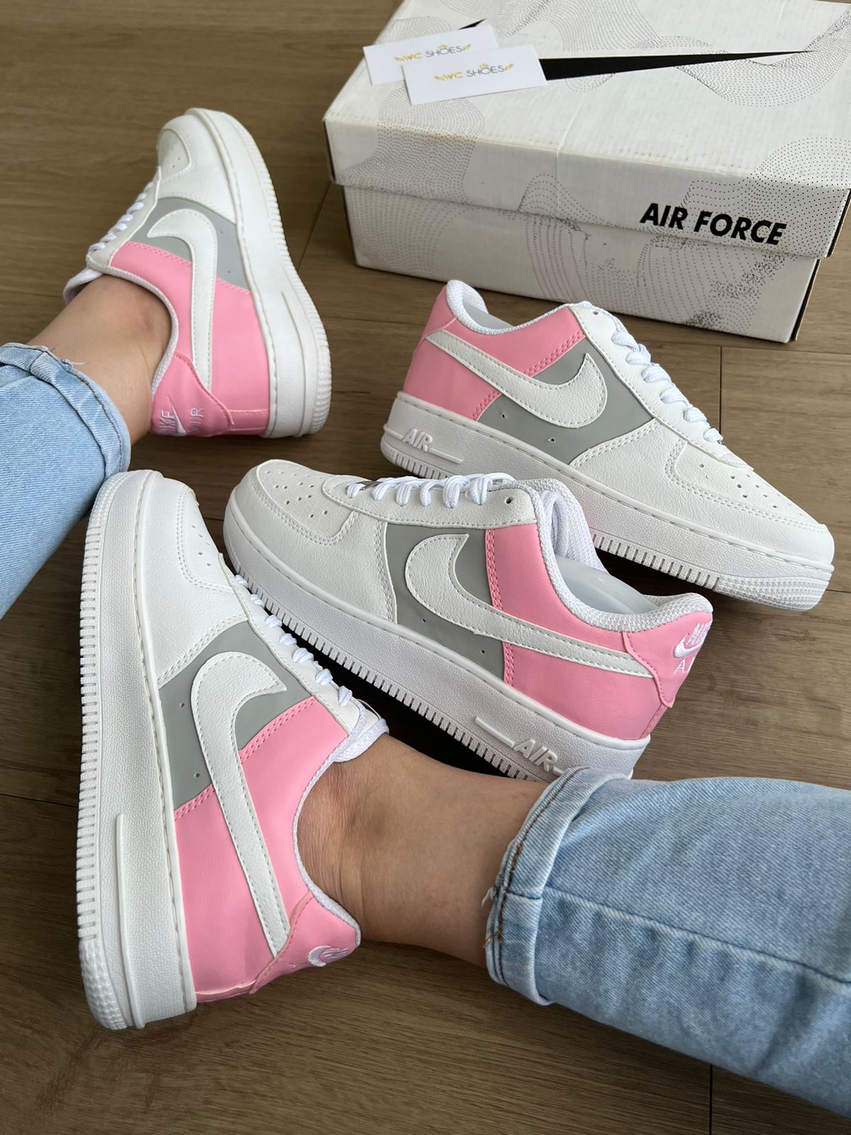 Tenis Nike Air Force 1 Rosa Cinza WC SHOES