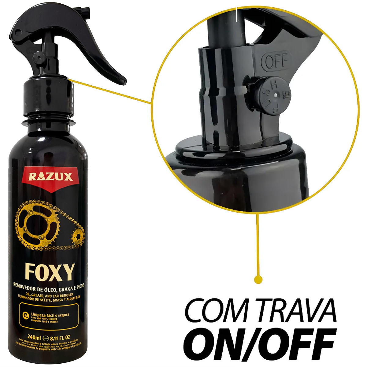 Kit Limpa Limpeza De Corrente Razux Foxy 240ml + Escova Limpadora