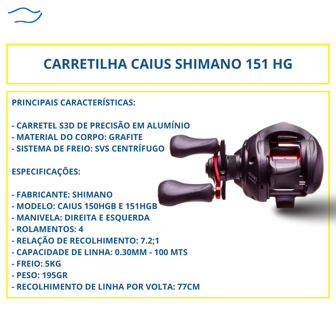 Carretilha Shimano Caius 151 HG Manivela Esquerda Pesca Esportiva