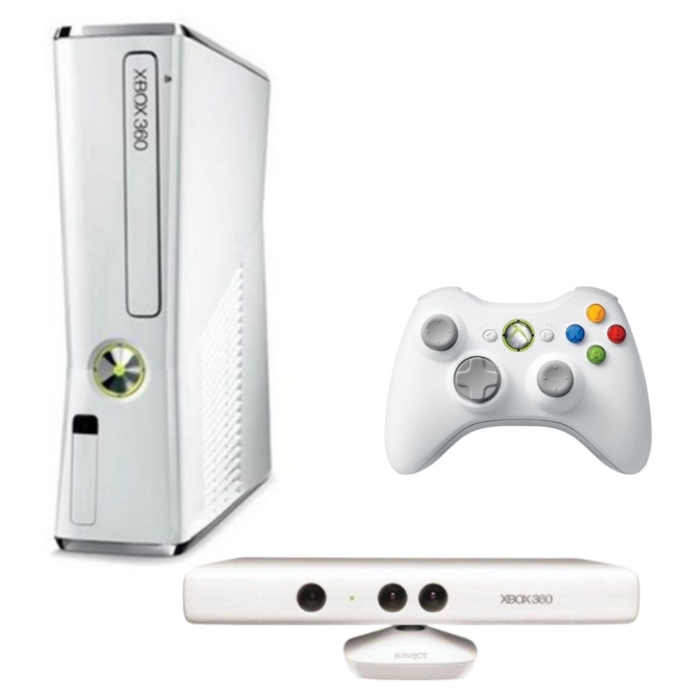 Console Xbox 360 Slim Branco 4GB + Controle Com Fio Seminovo (Com