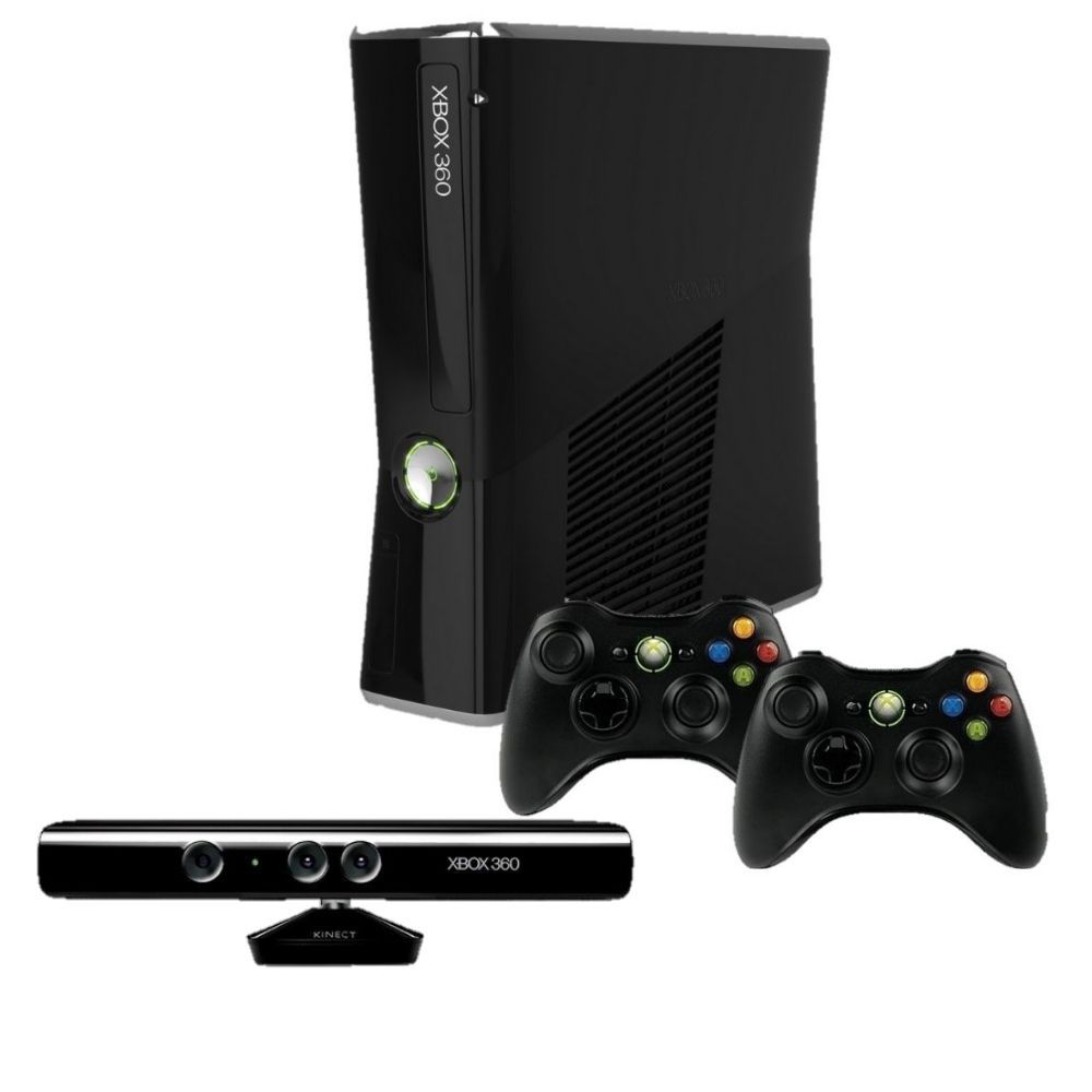Xbox 360 Super Slim + Hd 320gb + Kinect + 2 Controles + 23 Jogos Originais  + Caixa - Escorrega o Preço