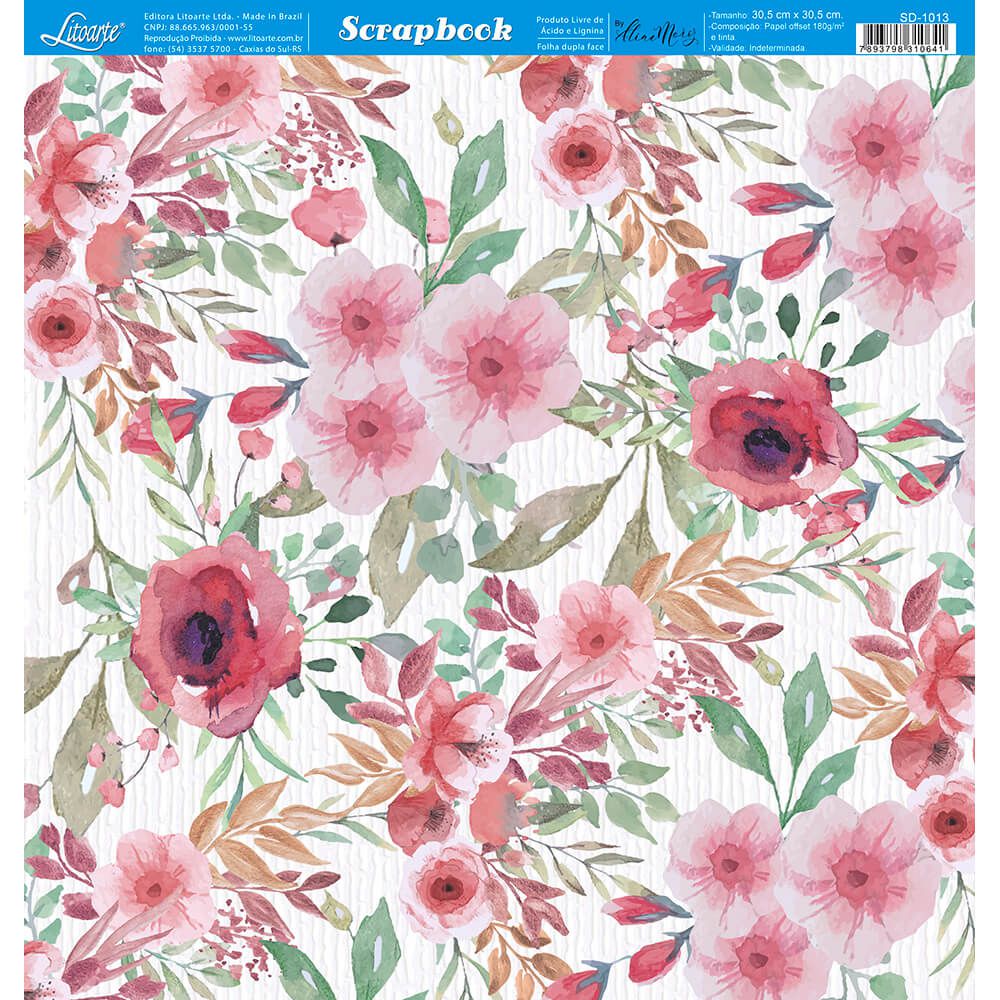 Papel para Scrapbook Litoarte Estampa Básica Xadrez Rosa