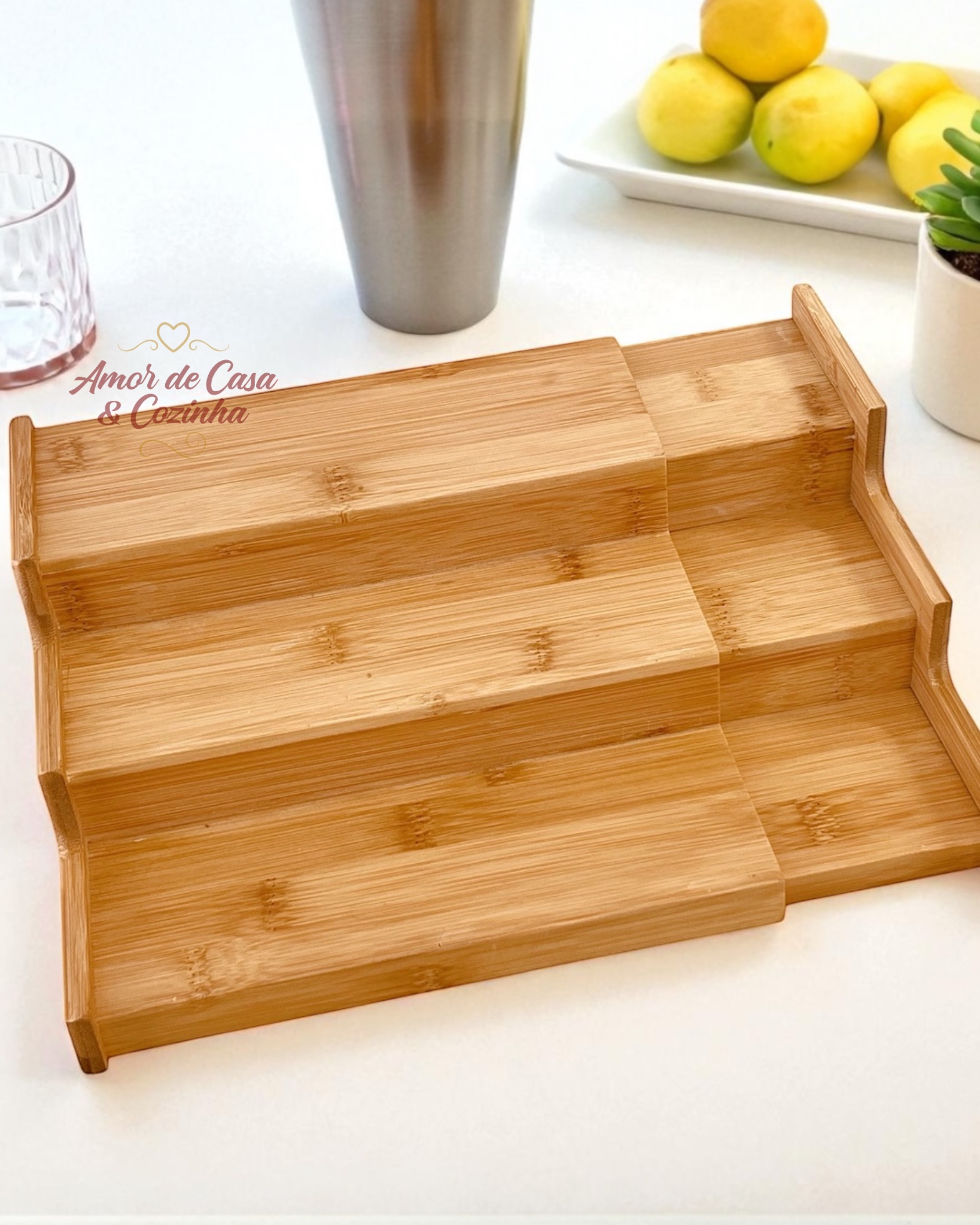 RACK ORGANIZADOR EXTENSÍVEL TRÊS NÍVEIS DE BAMBU 22x22x8,5 - A loja ...