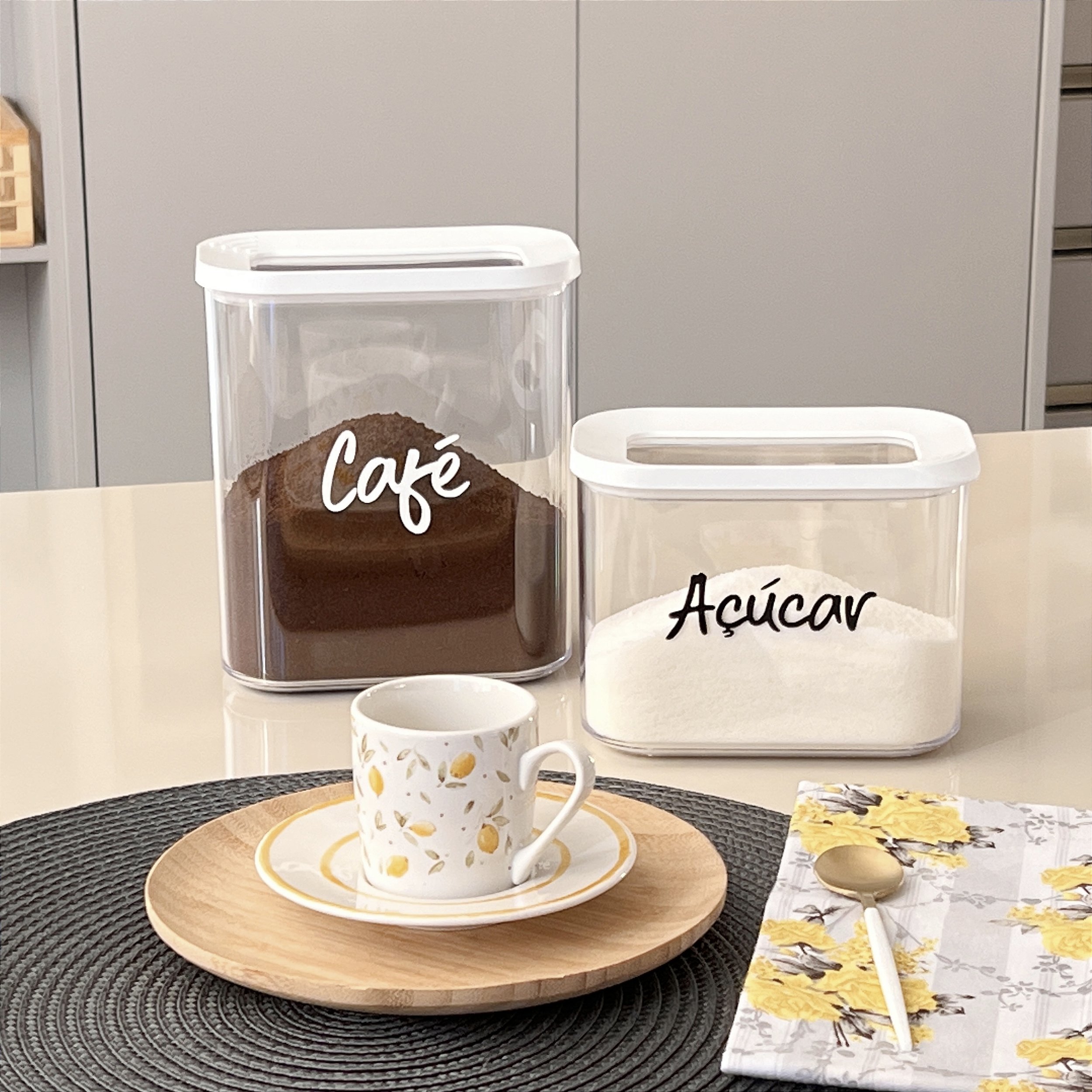 KIT CAFÉ E AÇUCAR POTE HERMÉTICO TAMPA TRANSPARENTE 1,5L - A loja ...