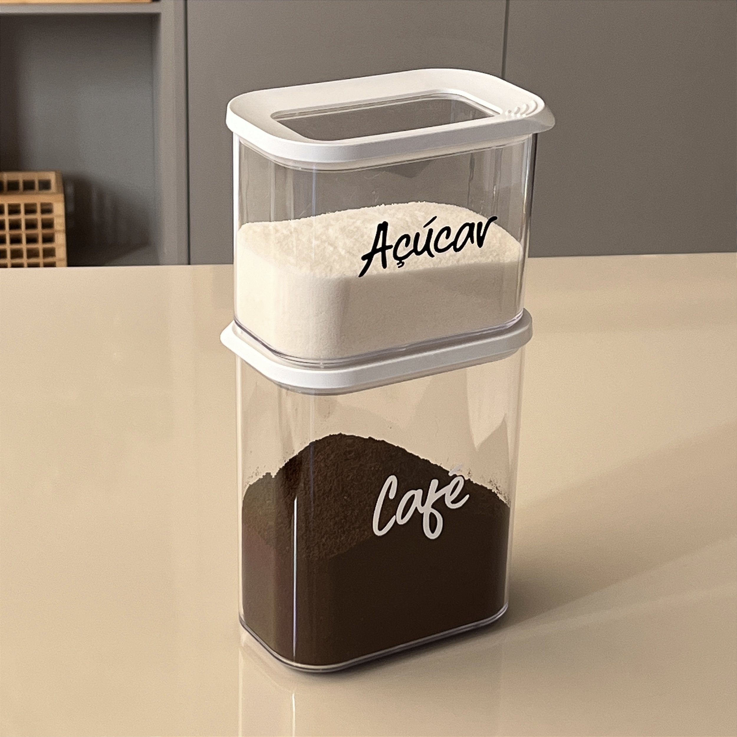 KIT CAFÉ E AÇUCAR POTE HERMÉTICO TAMPA TRANSPARENTE 1,5L - A loja ...