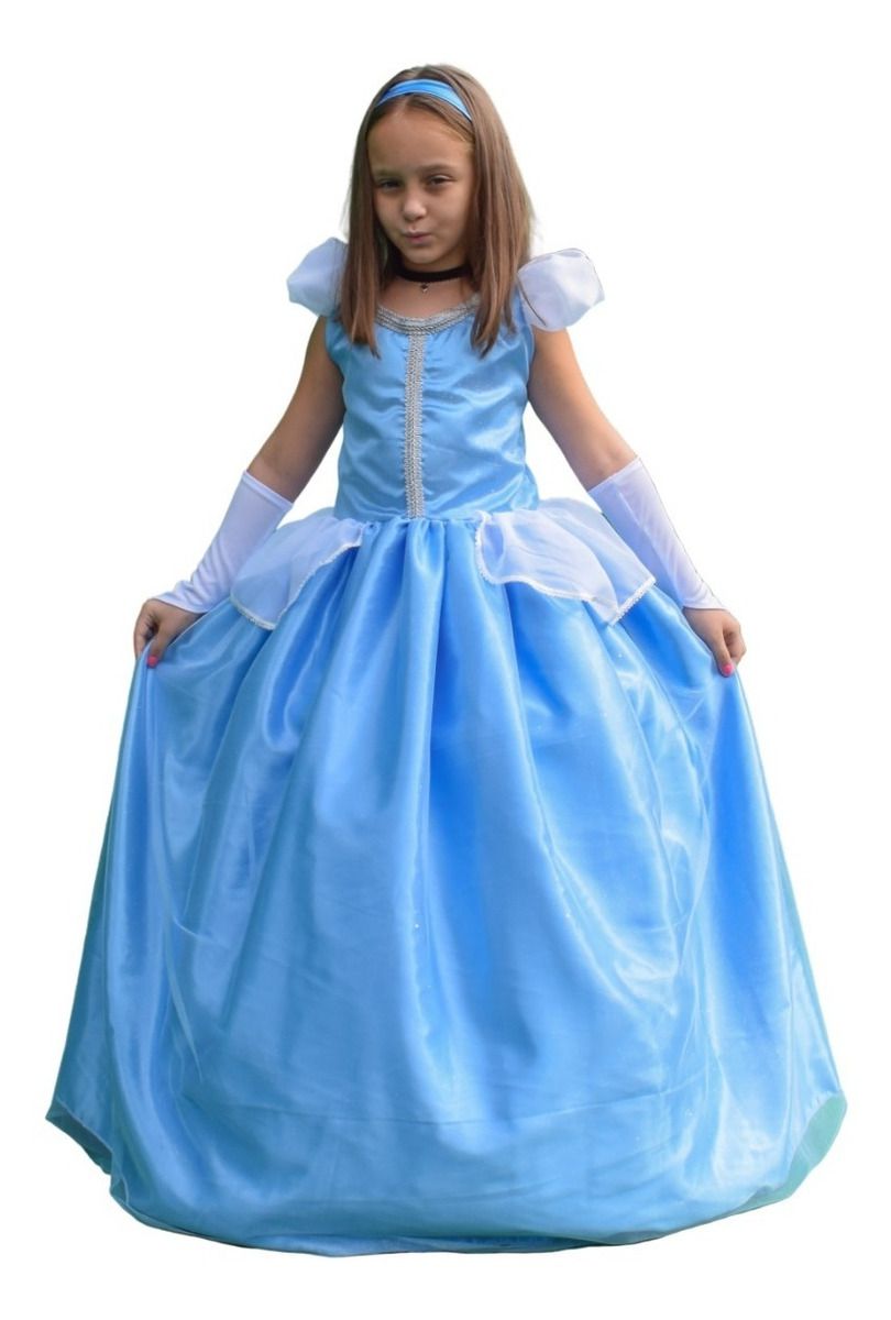 Vestido Infantil de Festa Longo Azul Princesa Cinderela