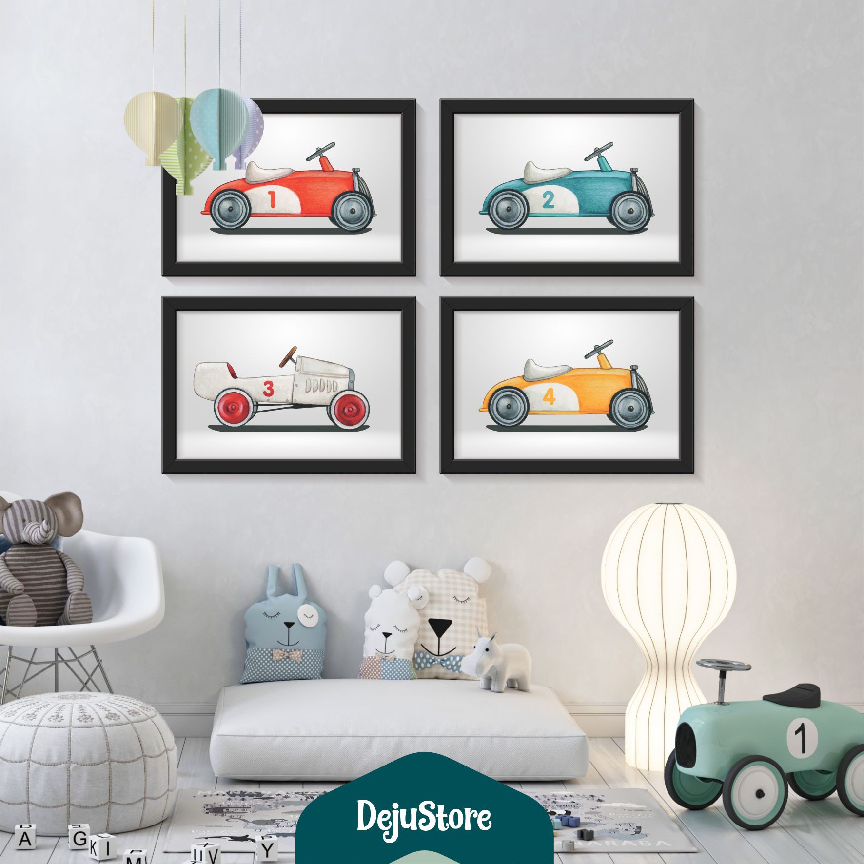 Quadro infantil tema carrinhos de corrida vintage em aquarela - Decorando  com amor! Quadros Decorativos.