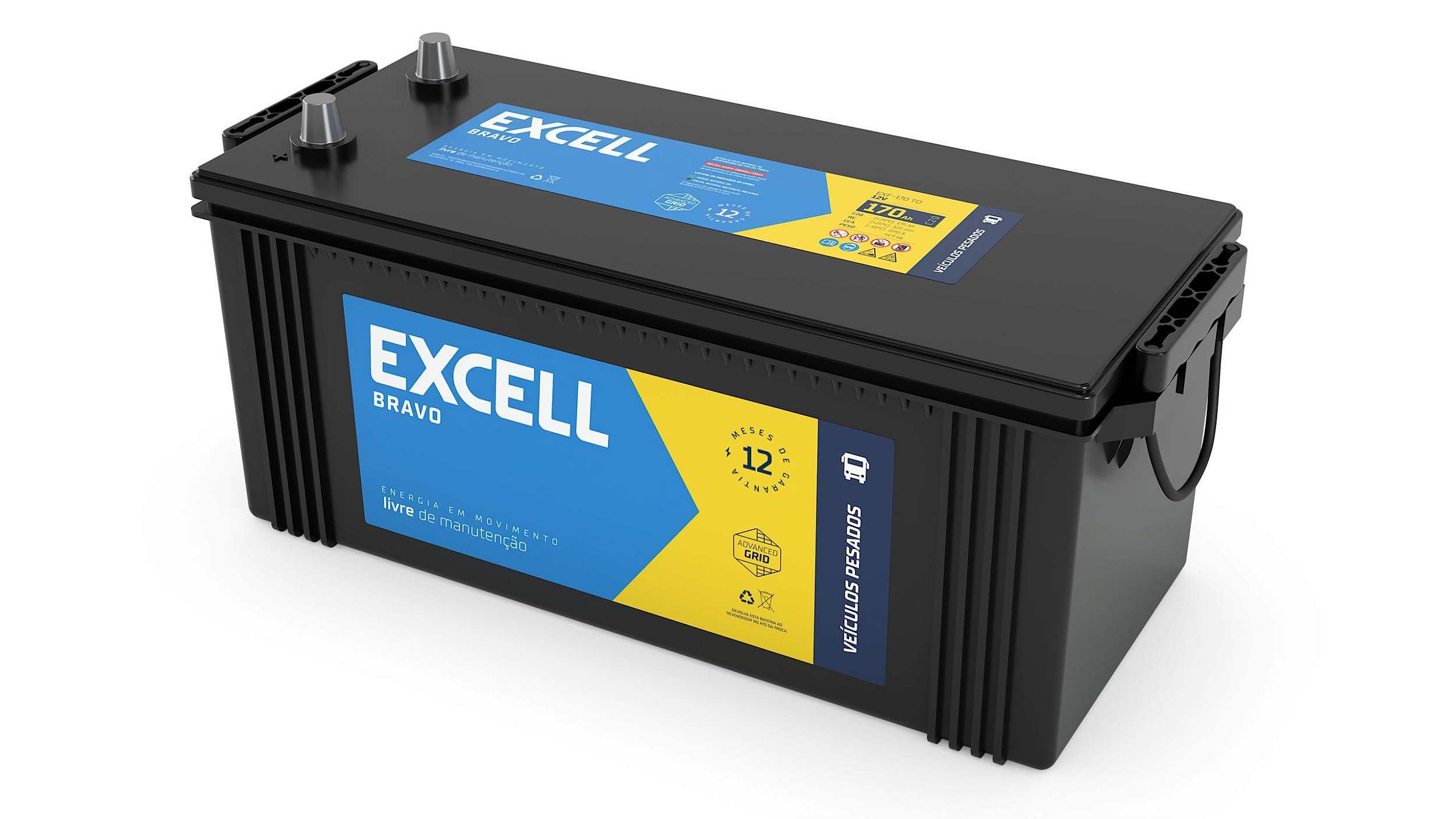 Bateria automotiva Excell 100 Amperes com 12 meses de Garantia - EXF100LE -  MELLO Baterias
