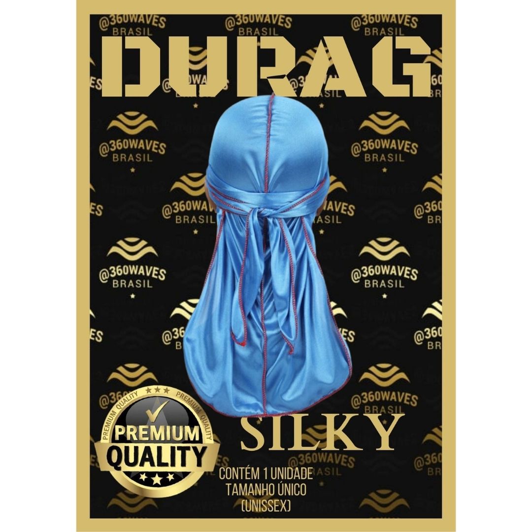 Durag de cetim azul e branco