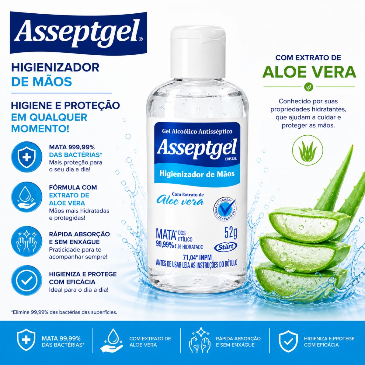 ALCOOL GEL ASSEPTGEL CRISTAL 52G - Casa Limpa Produtos de Limpeza