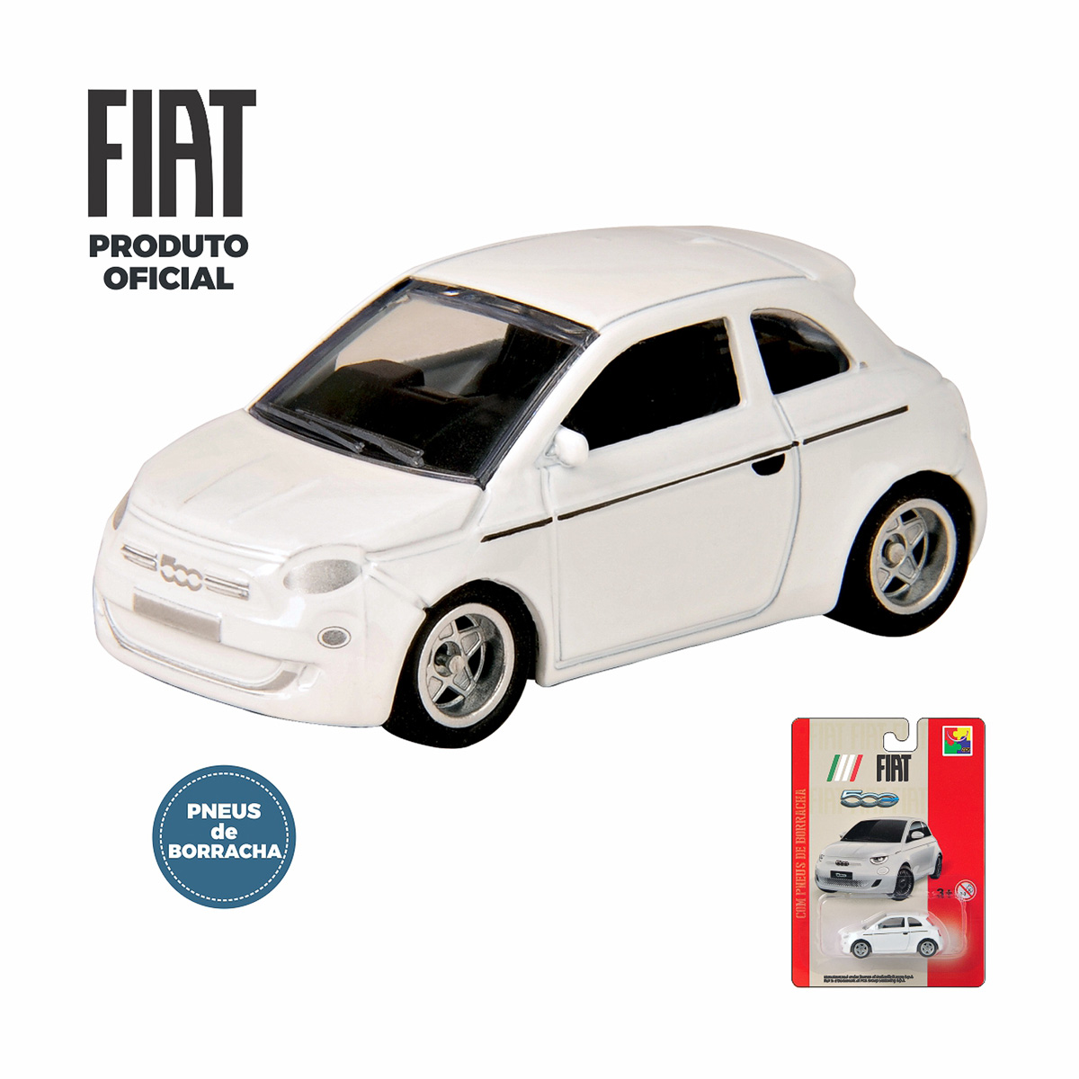 Carrinho Miniatura CKS Fiat 500 Branco com Pneus de Borracha