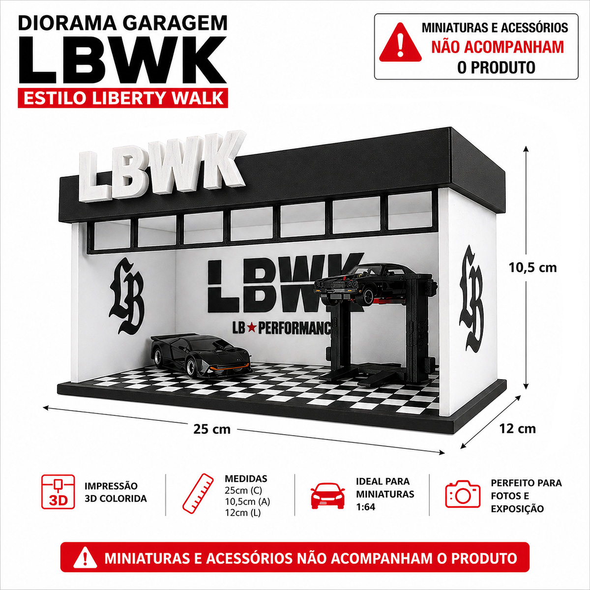 Diorama Garagem Oficina Liberty Walk Impressão 3D Colorida Escala