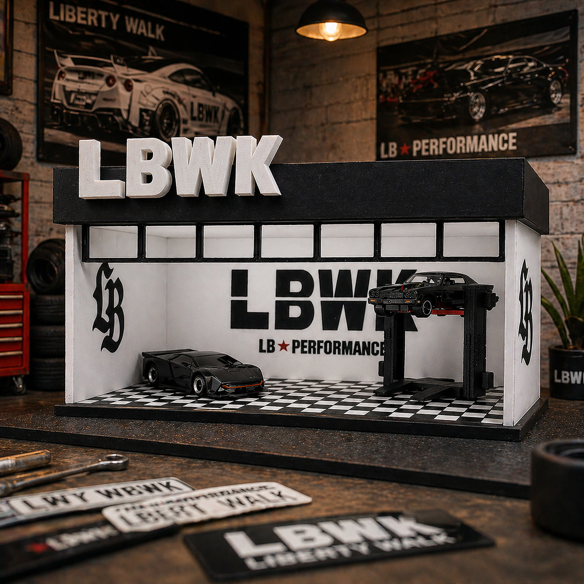 Diorama Garagem Oficina Liberty Walk Impressão 3D Colorida Escala