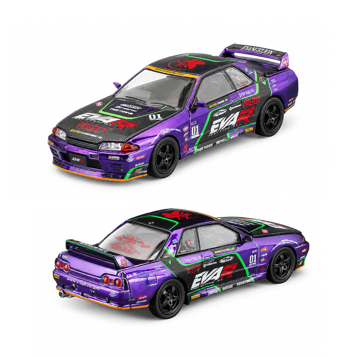 ミニカー POP RACE MINI GT EVA GT-R OKAYAMA TEST Pop Race Nissan Skyline R32 EVA RT Test Type-01 - Loja Paulo da