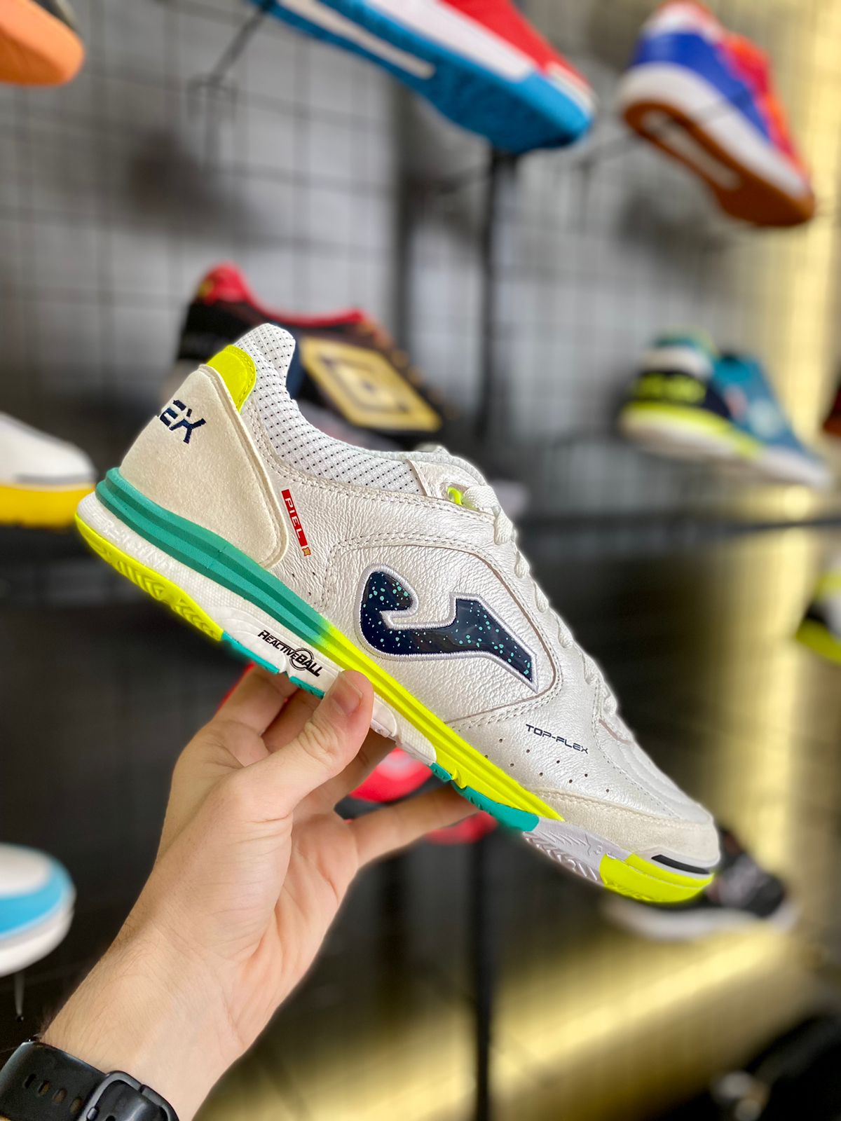 Chuteira Futsal Joma Top Flex Rebound Azul / Branco