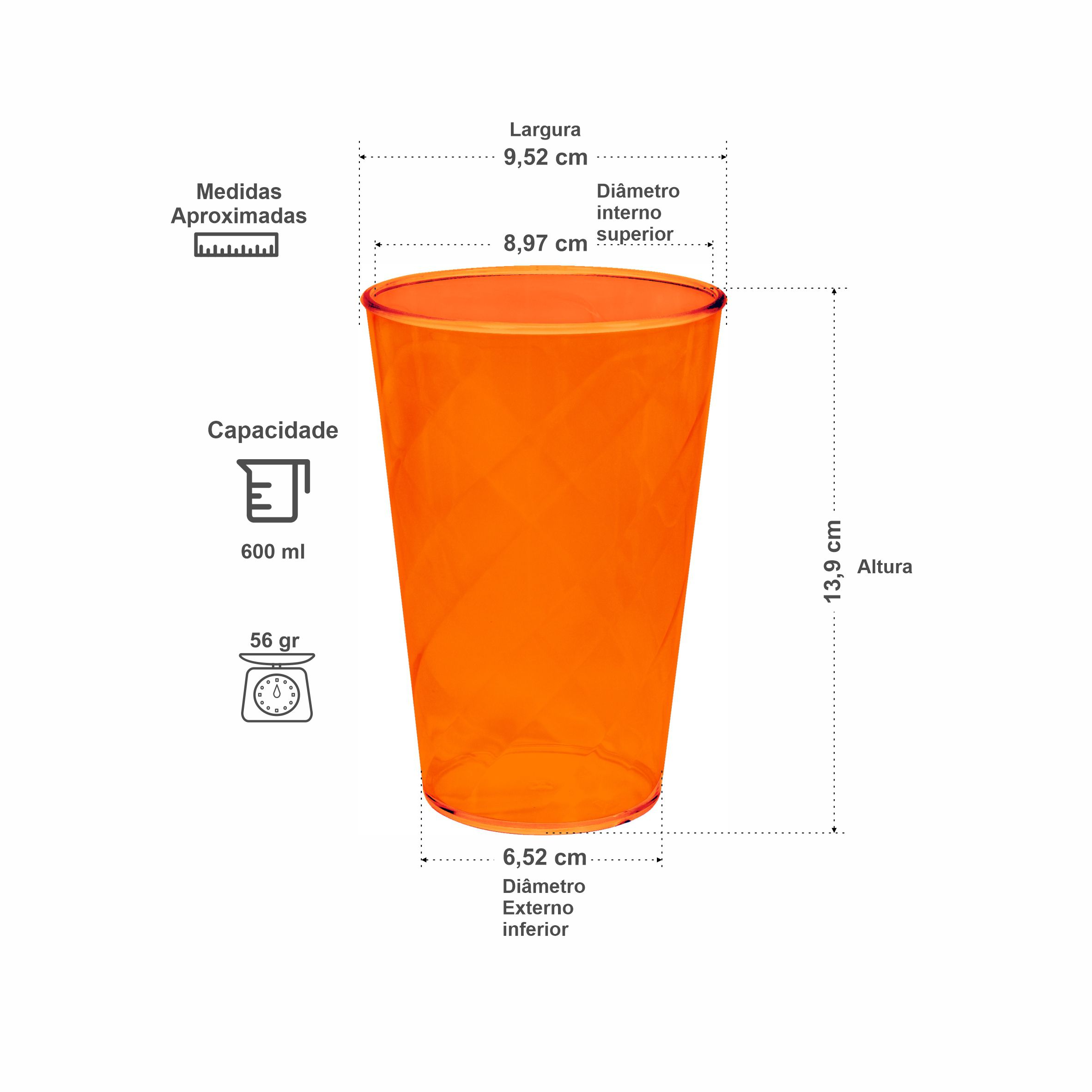 Copo Twister PS Laranja Neon 600 Ml Ind BalCa Canecas