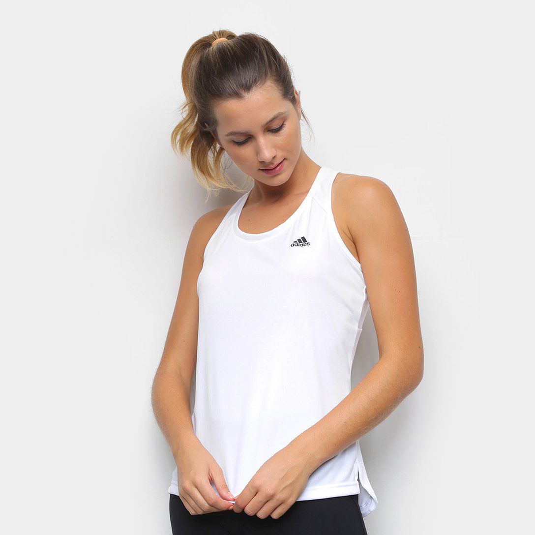 Camiseta Regata Adidas 3 Listras Costas Branca - Squash Store