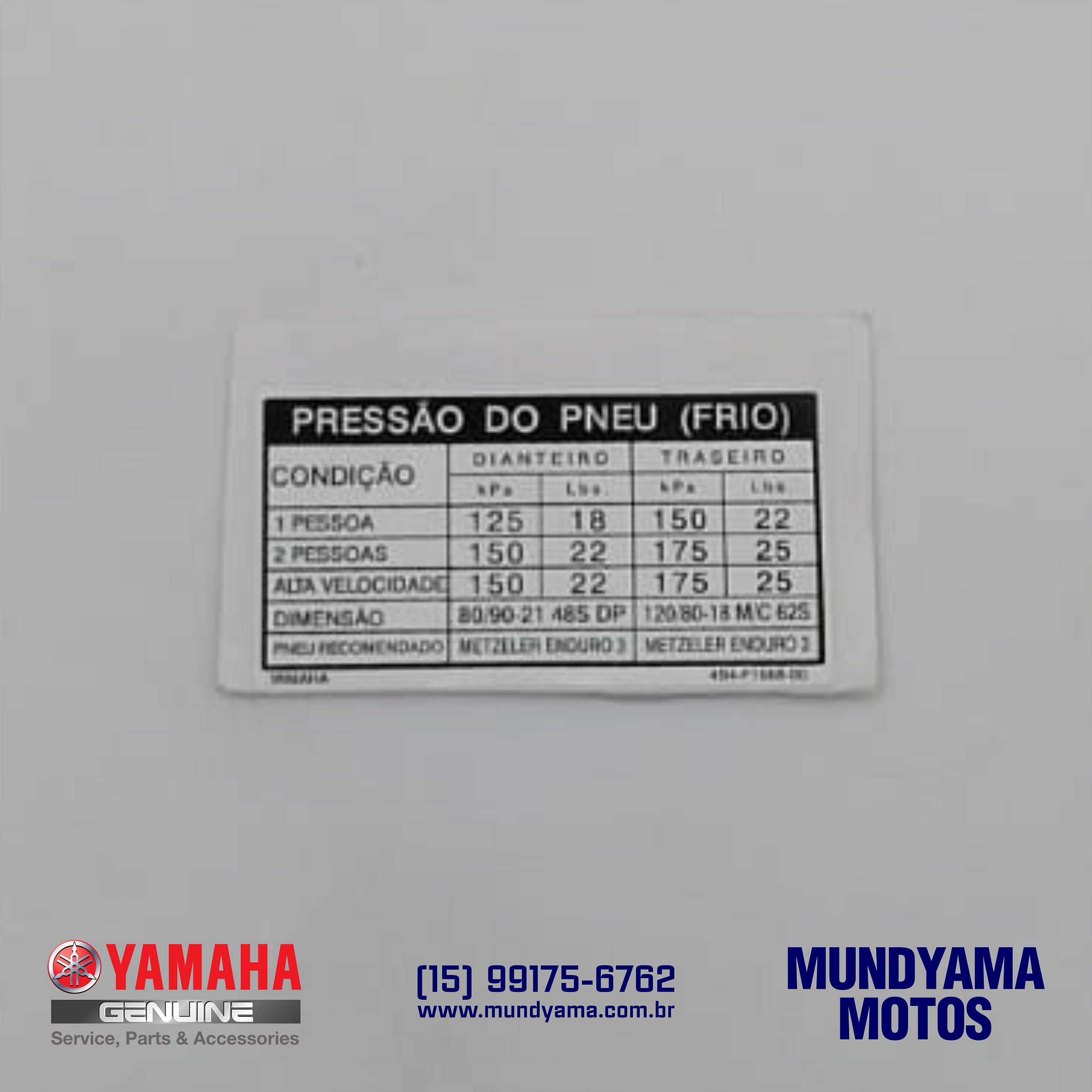 Etiqueta de Pressão do Pneu (23) - XTZ 250 LANDER (Original Yamaha) -  Mundyama Yamaha