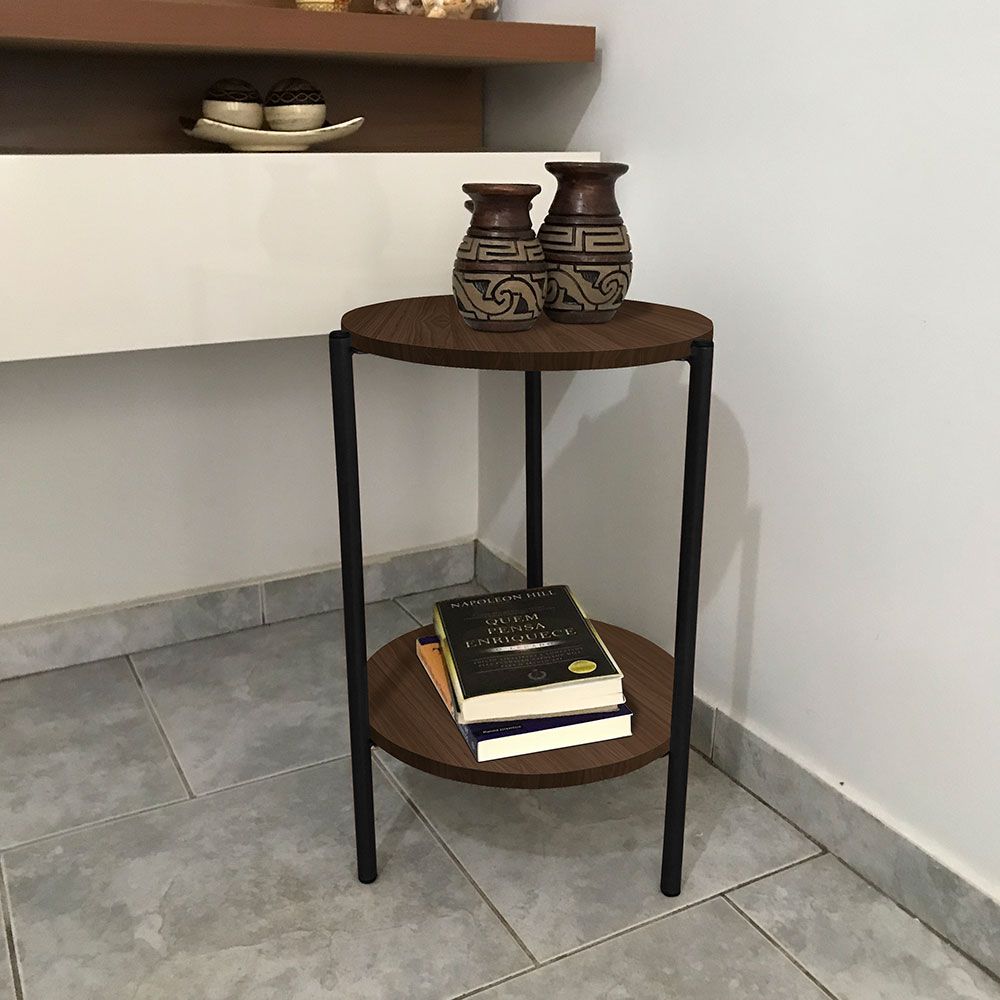Mesa de Canto Lateral Alta Redonda Industrial Qatar - Preto/Villandry ...